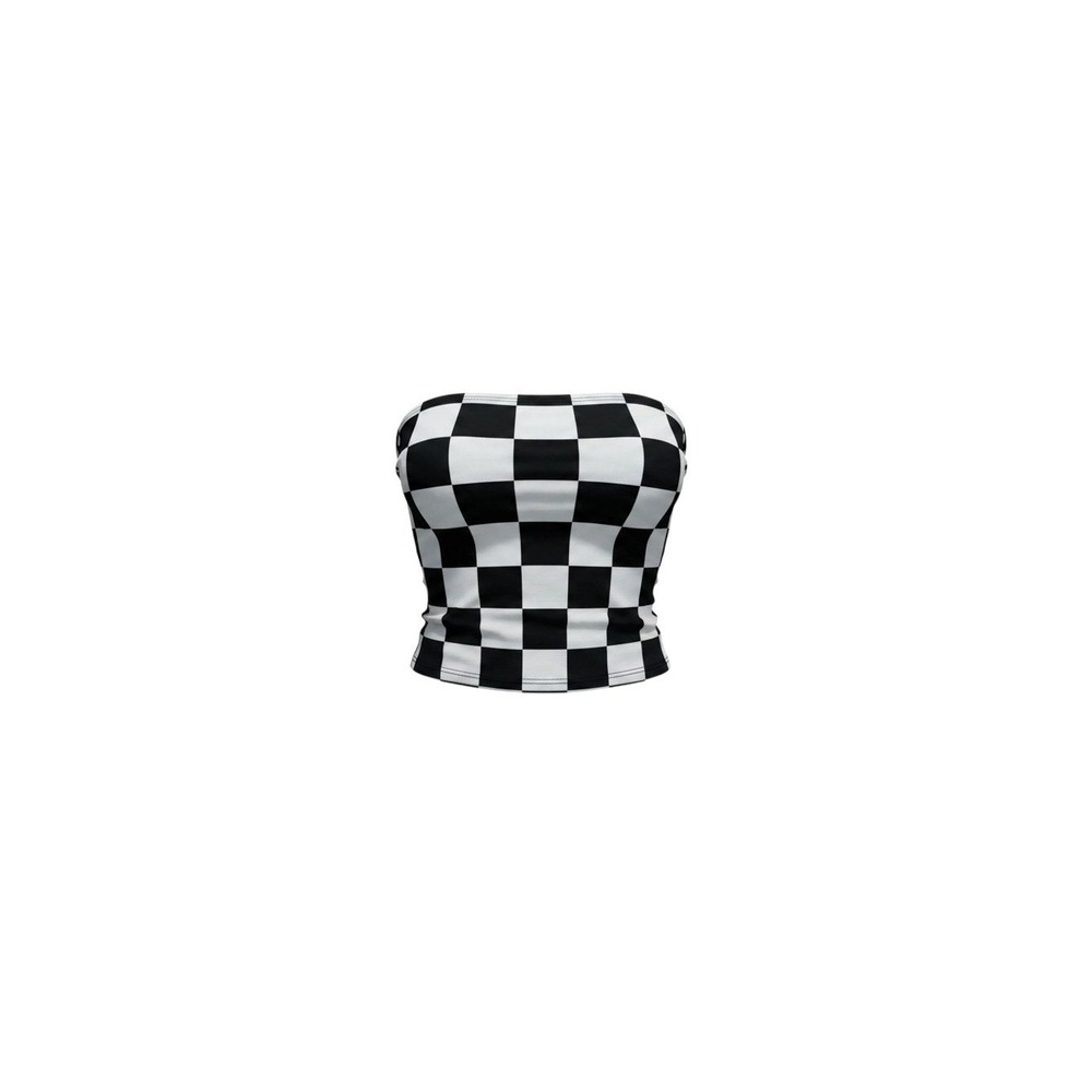 Rue21 Tube Top Womens Large Black White NWT Checkered Strapless Crop PK20708CK
